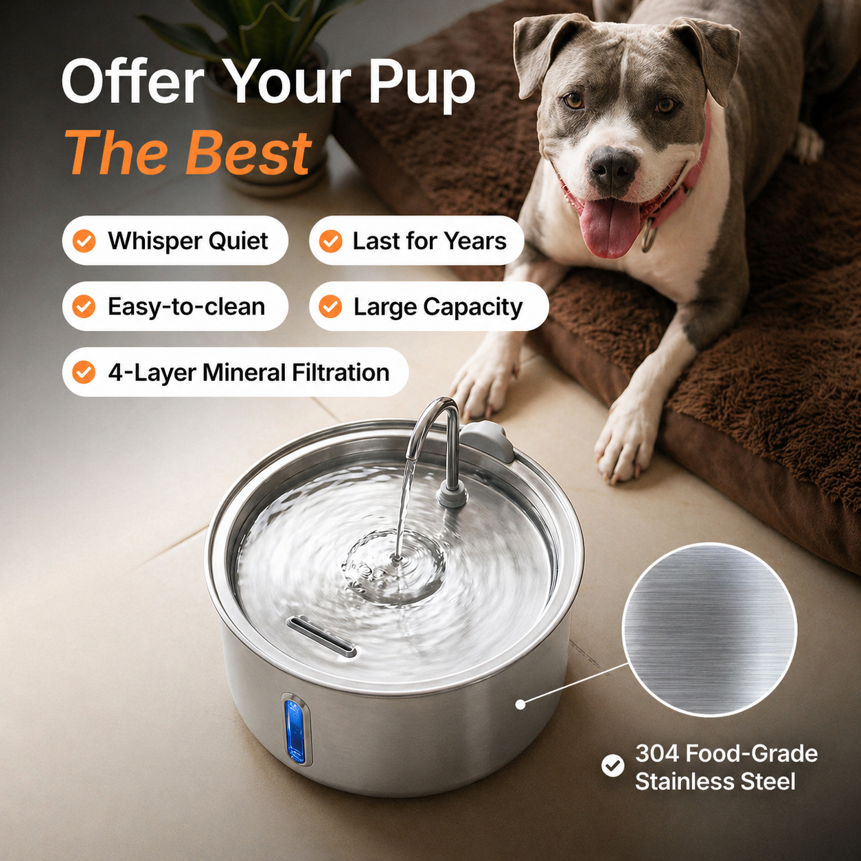 Self-Cleaning Filtered Water Bowl