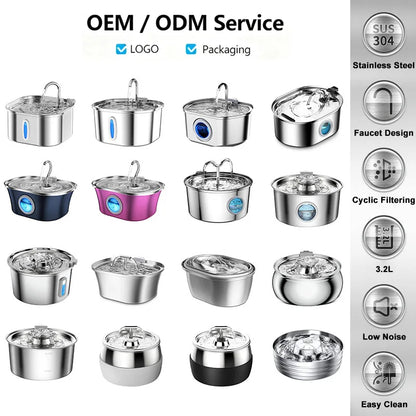 3.2L Cat Water Fountain Pet Water Fountain Stainless Steel Dog Water Dispenser Automatic Cat Fountain with Level Window for Cats